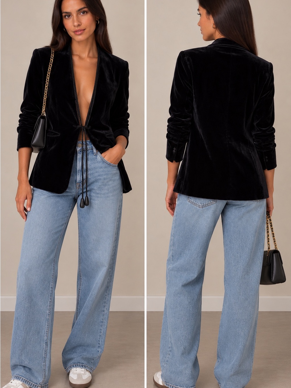 Ann Taylor Black Velvet Tie-Front Blazer